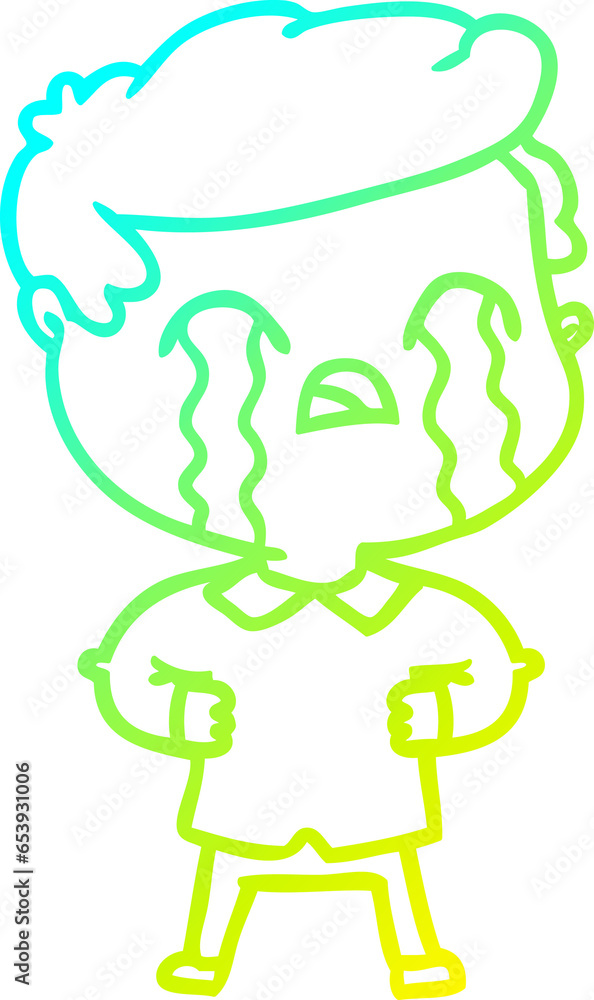 cold gradient line drawing of a cartoon man crying cold gradient line drawing of a cartoon man crying