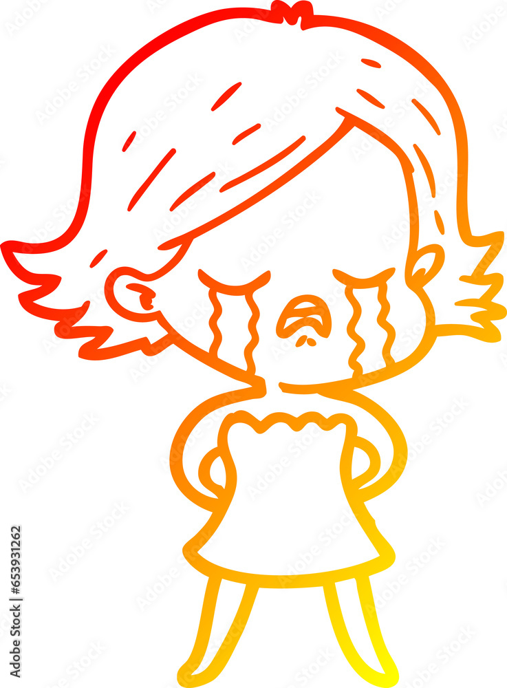 warm gradient line drawing of a cartoon girl crying warm gradient line drawing of a cartoon girl crying