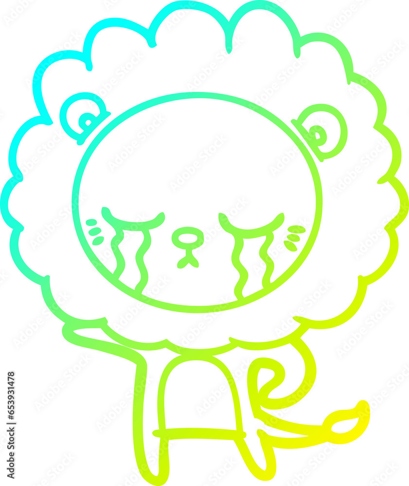 cold gradient line drawing of a crying cartoon lion cold gradient line drawing of a crying cartoon lion