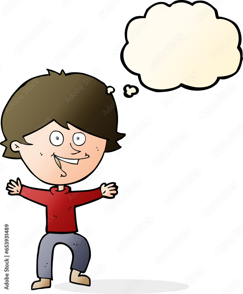 cartoon happy boy laughing with thought bubble cartoon happy boy laughing with thought bubble