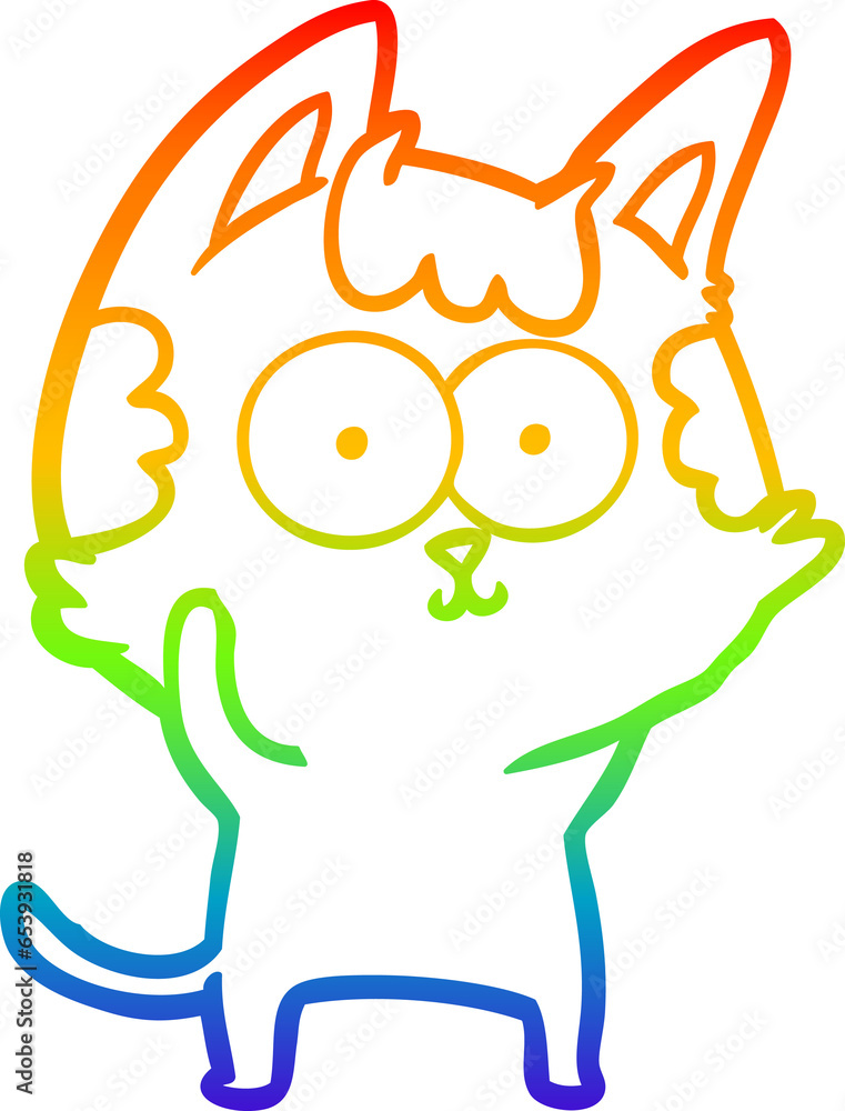 rainbow gradient line drawing of a happy cartoon cat