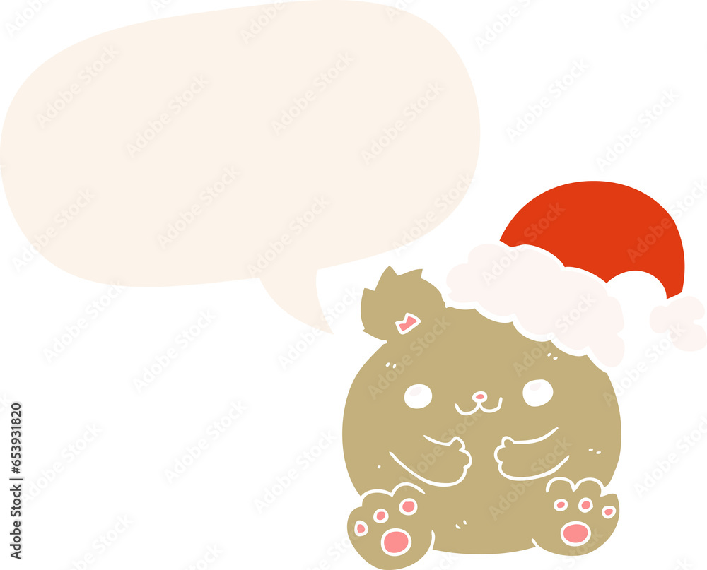 cute cartoon christmas bear with speech bubble in retro style cute cartoon christmas bear with speech bubble in retro style