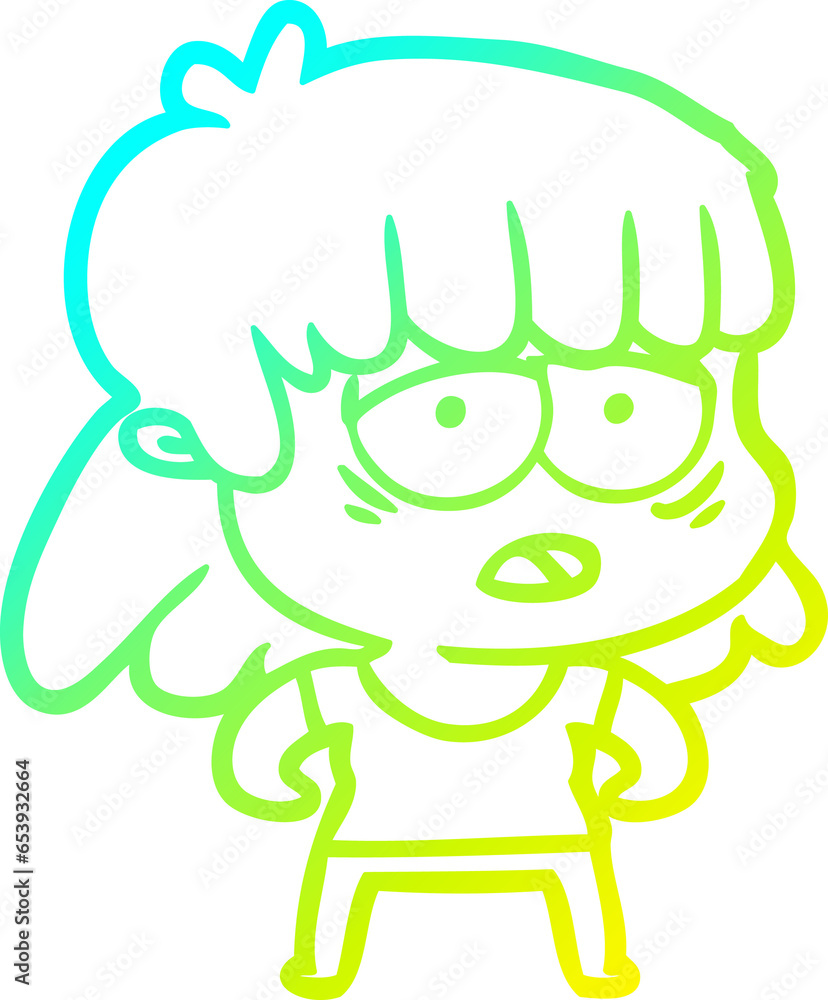 cold gradient line drawing of a cartoon tired woman cold gradient line drawing of a cartoon tired woman