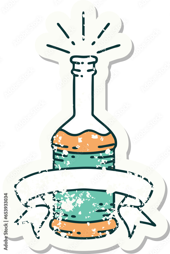 worn old sticker of a tattoo style beer bottle worn old sticker of a tattoo style beer bottle
