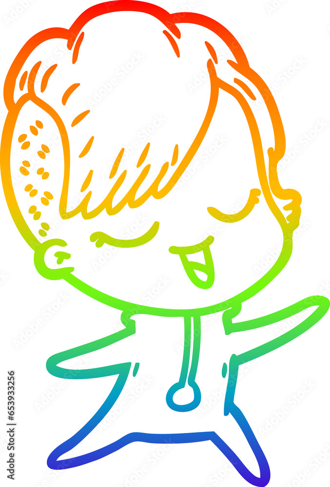 rainbow gradient line drawing of a happy cartoon girl in onesie rainbow gradient line drawing of a happy cartoon girl in onesie