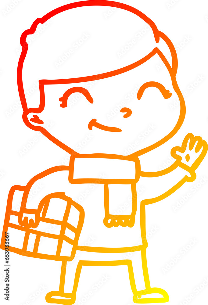 warm gradient line drawing of a cartoon boy smiling