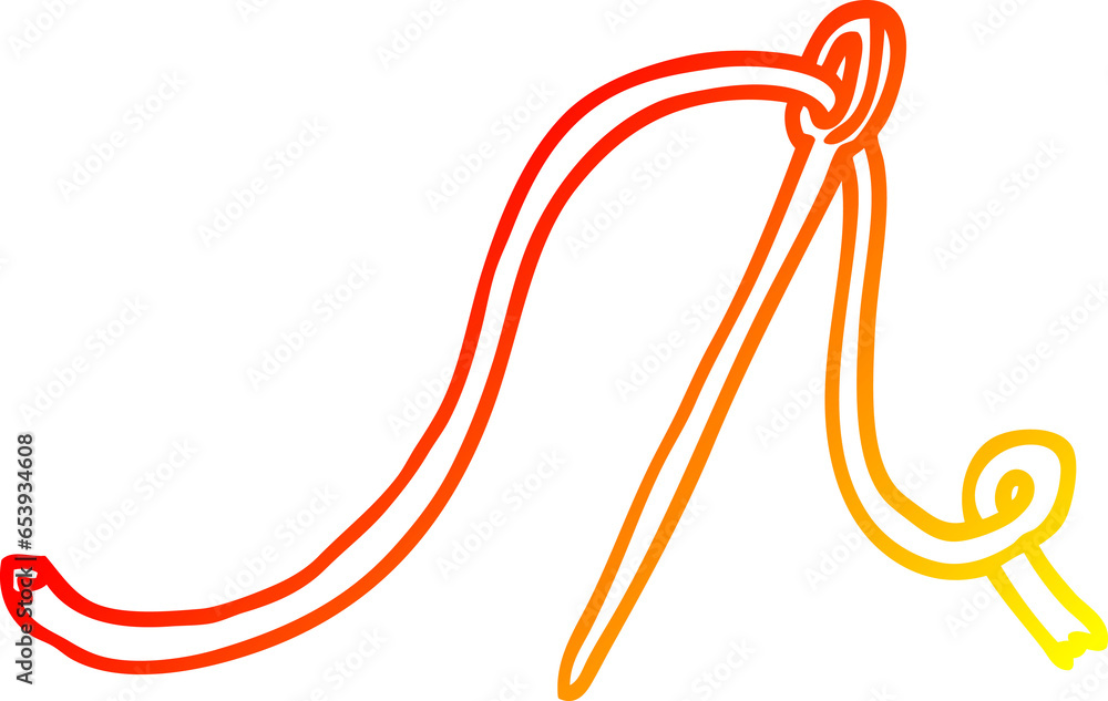 warm gradient line drawing of a cartoon needle and thread warm gradient line drawing of a cartoon needle and thread