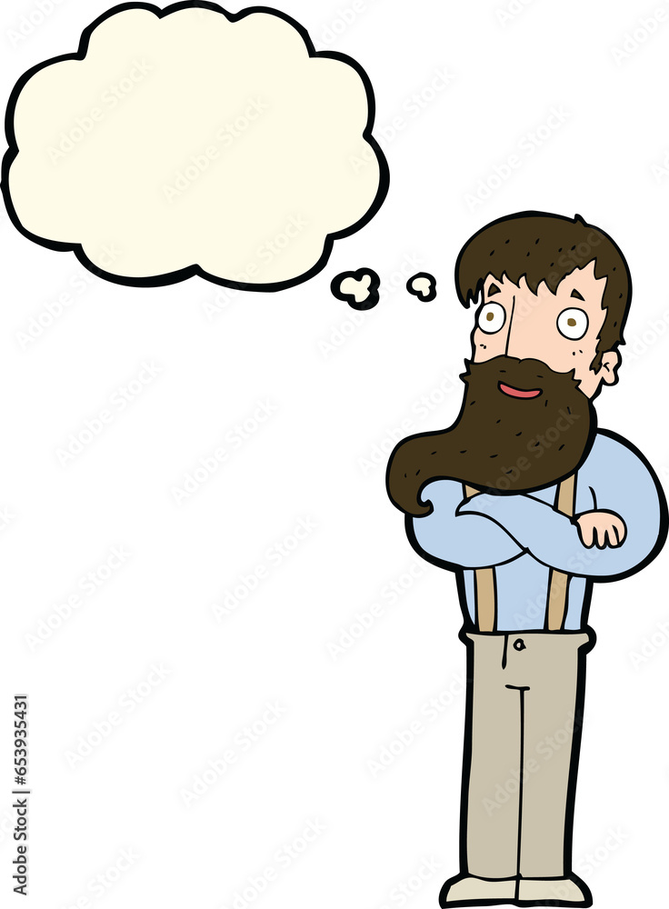 cartoon bearded hipster man with thought bubble