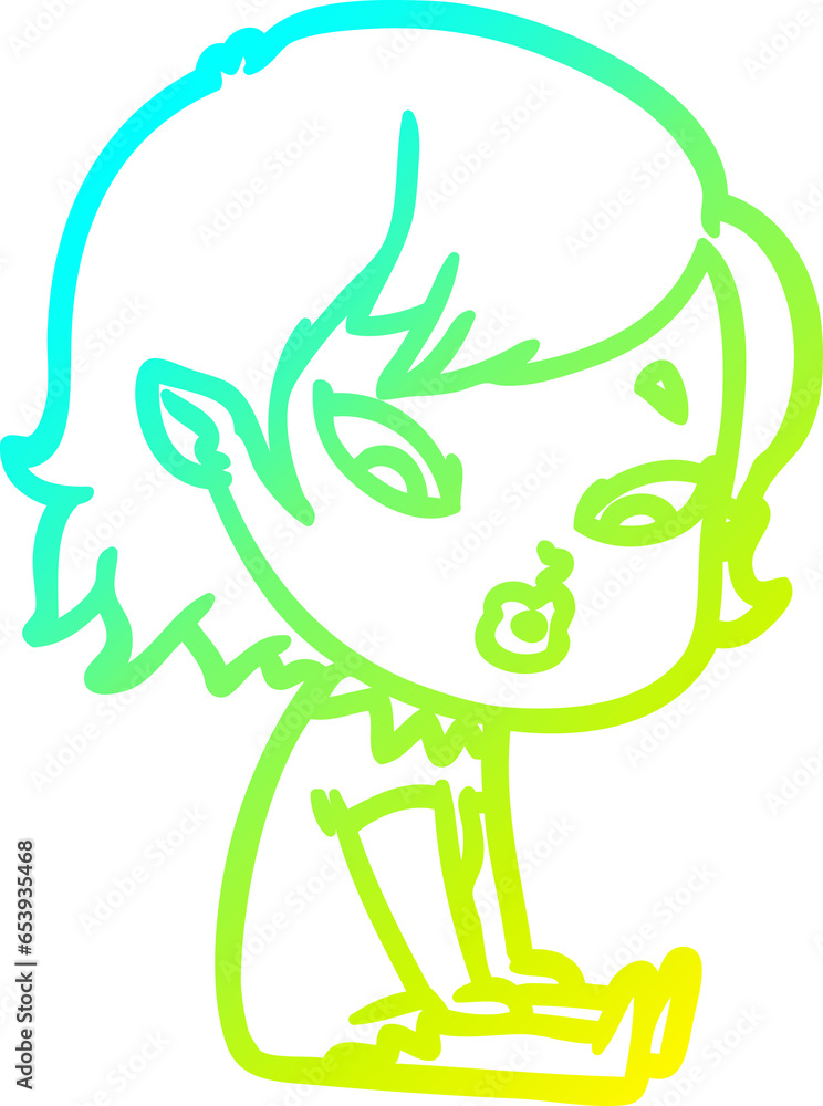 cold gradient line drawing of a cute cartoon vampire girl cold gradient line drawing of a cute cartoon vampire girl