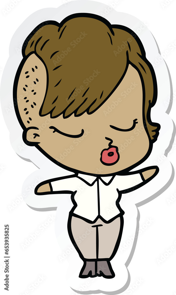 sticker of a cartoon pretty hipster girl sticker of a cartoon pretty hipster girl