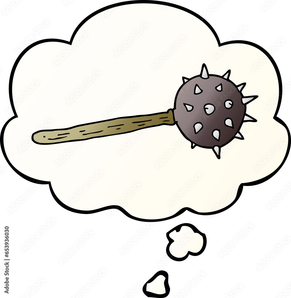 cartoon medieval mace with thought bubble in smooth gradient style cartoon medieval mace with thought bubble in smooth gradient style