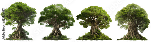 Epic fairy tale world tree with dense green foliage isolated on transparent background generative ai
