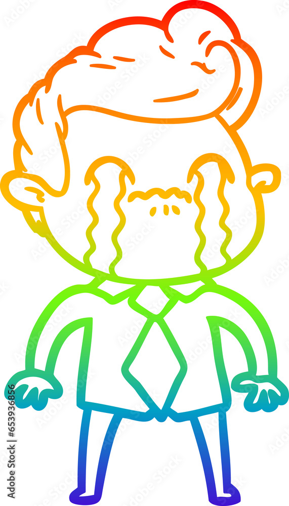 rainbow gradient line drawing of a cartoon man crying rainbow gradient line drawing of a cartoon man crying