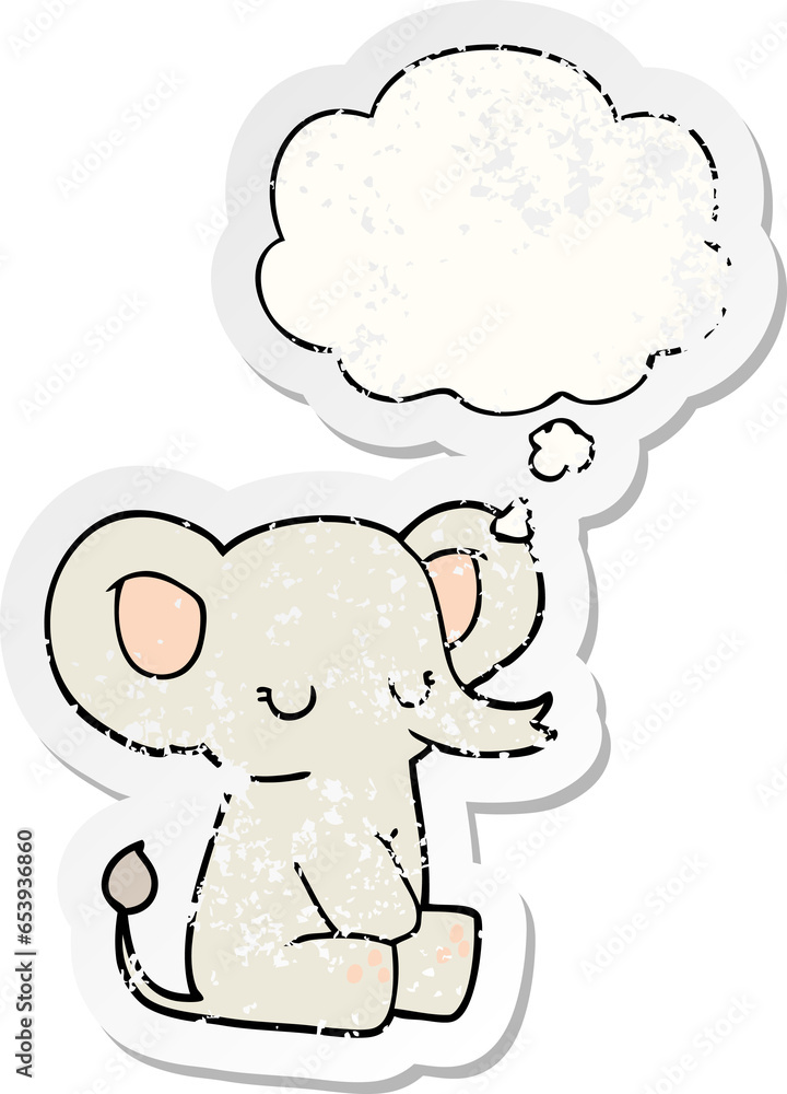cartoon elephant with thought bubble as a distressed worn sticker cartoon elephant with thought bubble as a distressed worn sticker