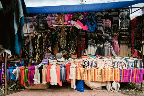 Traditional market stall in Otavalo, Ecuador photo