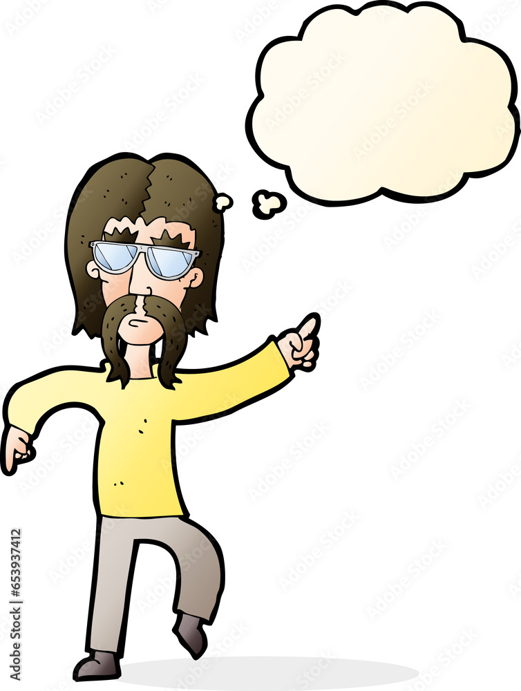 cartoon hippie man wearing glasses with thought bubble cartoon hippie man wearing glasses with thought bubble