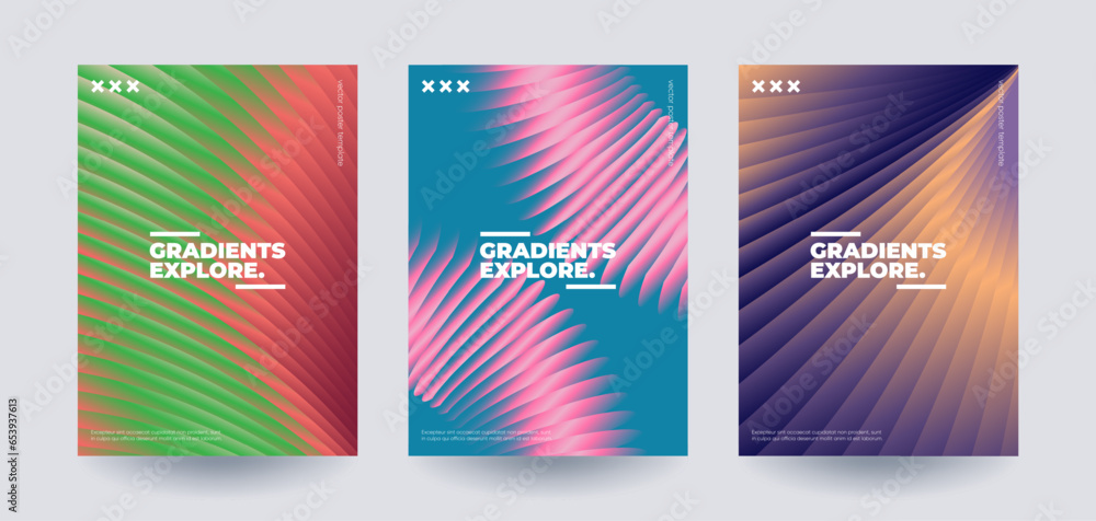 Trendy colorful brochure covers set. Amazing posters with creative gradient patterns. Vector illustration.	