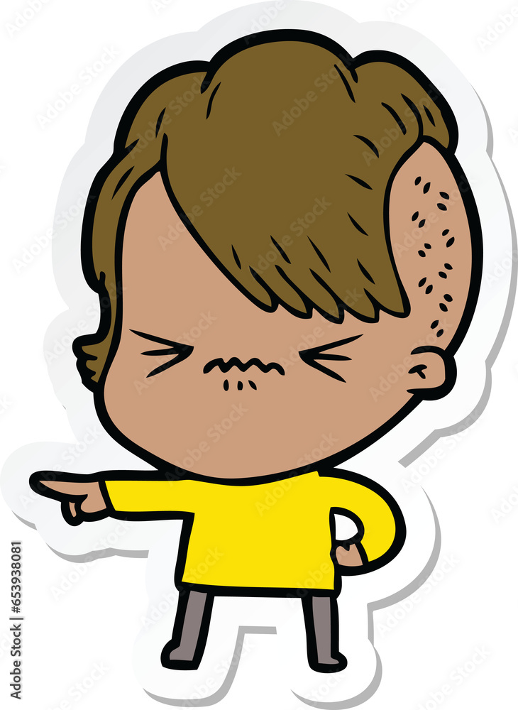 sticker of a cartoon annoyed hipster girl sticker of a cartoon annoyed hipster girl