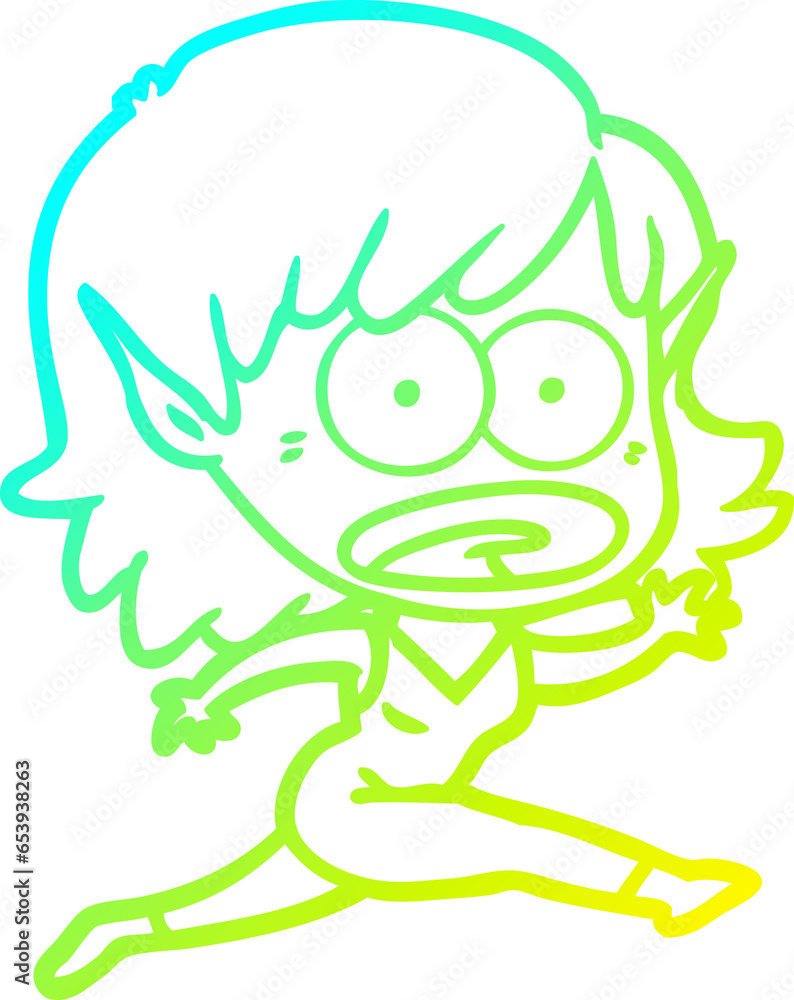cold gradient line drawing of a cartoon shocked elf girl cold gradient line drawing of a cartoon shocked elf girl