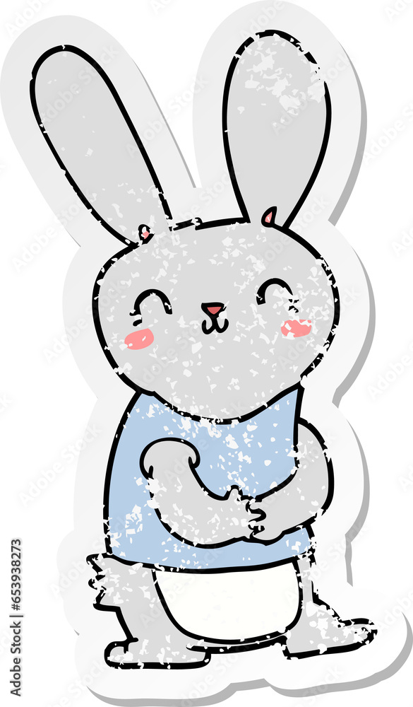 distressed sticker of a cute cartoon rabbit distressed sticker of a cute cartoon rabbit