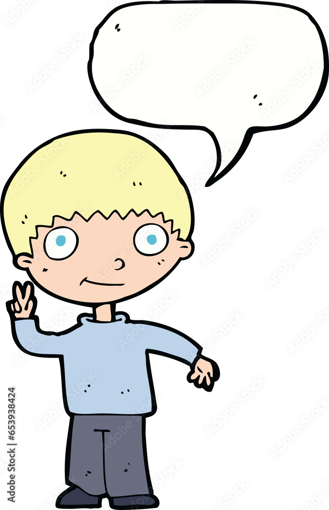 cartoon boy giving peace sign with speech bubble cartoon boy giving peace sign with speech bubble