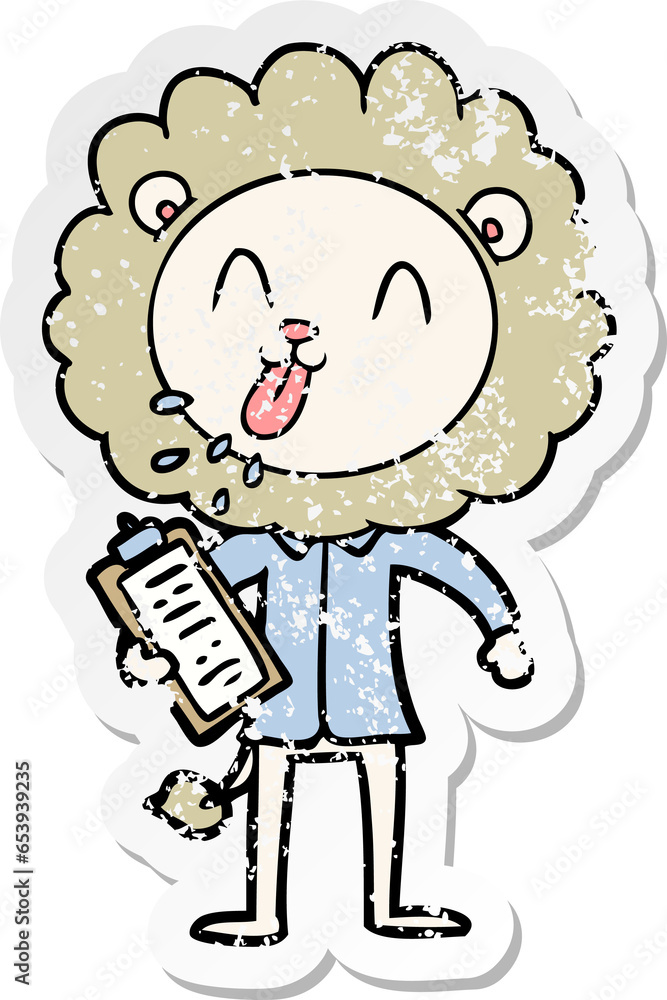 Obraz premium distressed sticker of a happy cartoon lion