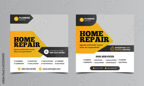 home repair services social media web banner template