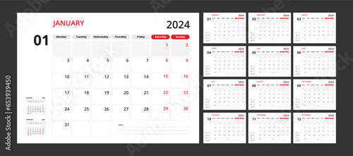 calendar design template 2024 in a classic new. week start on sunday 