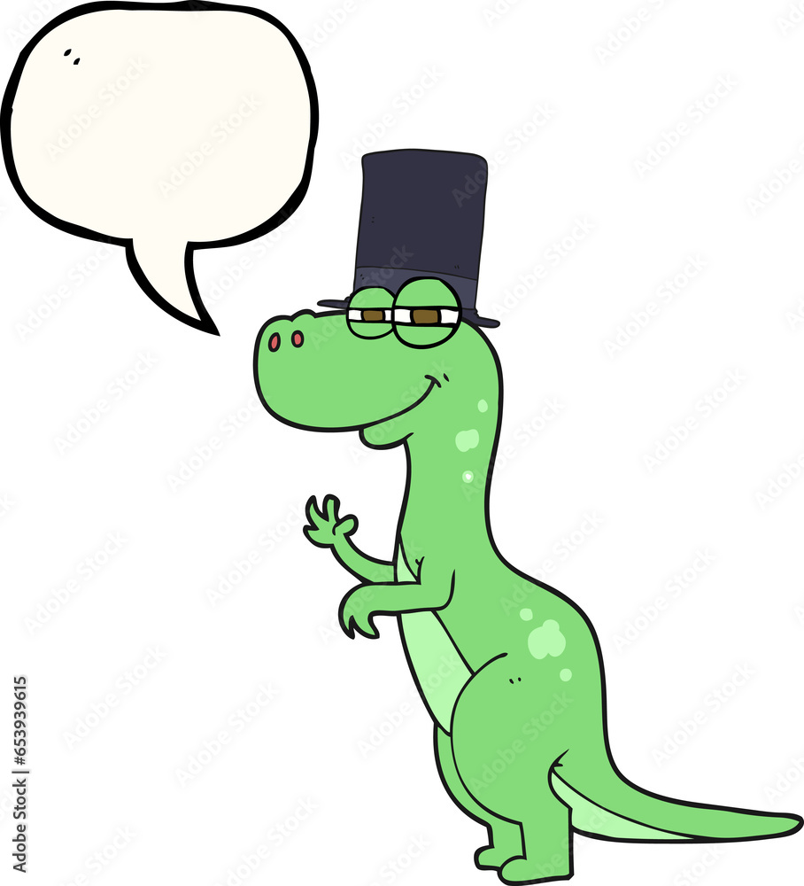 Fototapeta premium freehand drawn speech bubble cartoon dinosaur wearing top hat