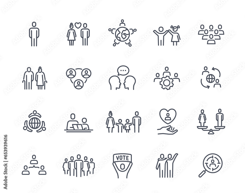 Set Of Icons Of Social Groups And Community Outline Signs With Family set-of-icons-of-social-groups-and-community-outline-signs-with-family