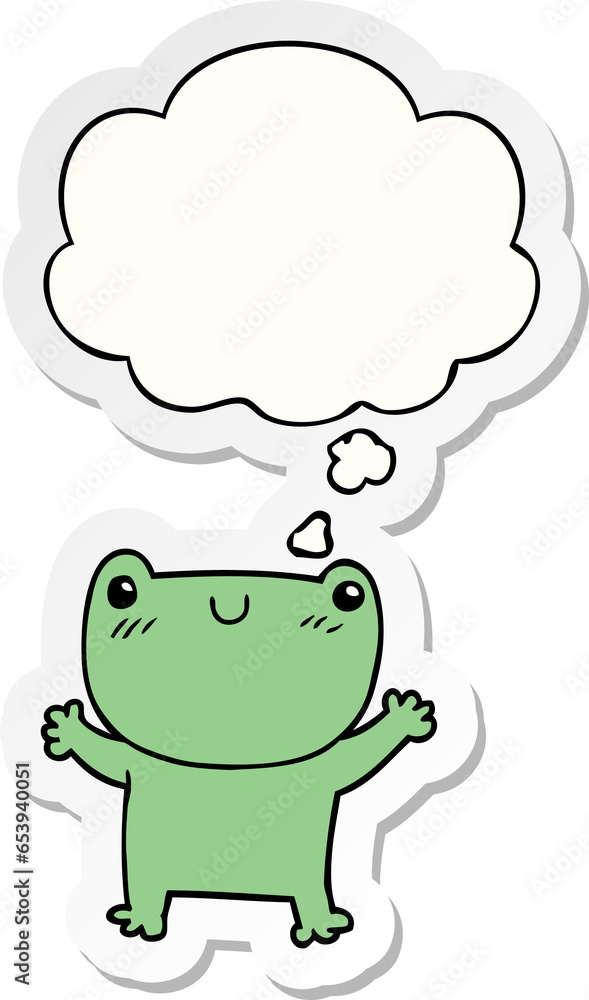 cartoon frog with thought bubble as a printed sticker cartoon frog with thought bubble as a printed sticker