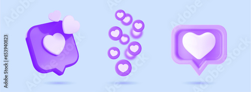 3d icon vector illustration - purple like and heart icon set vector design, social media icons