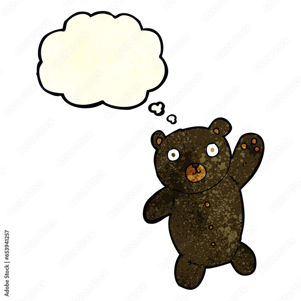 cartoon cute black teddy bear with thought bubble