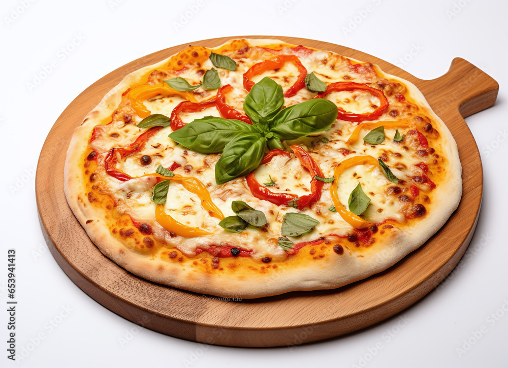 A tasty pizza isolated on a white background A tasty pizza isolated on a white background