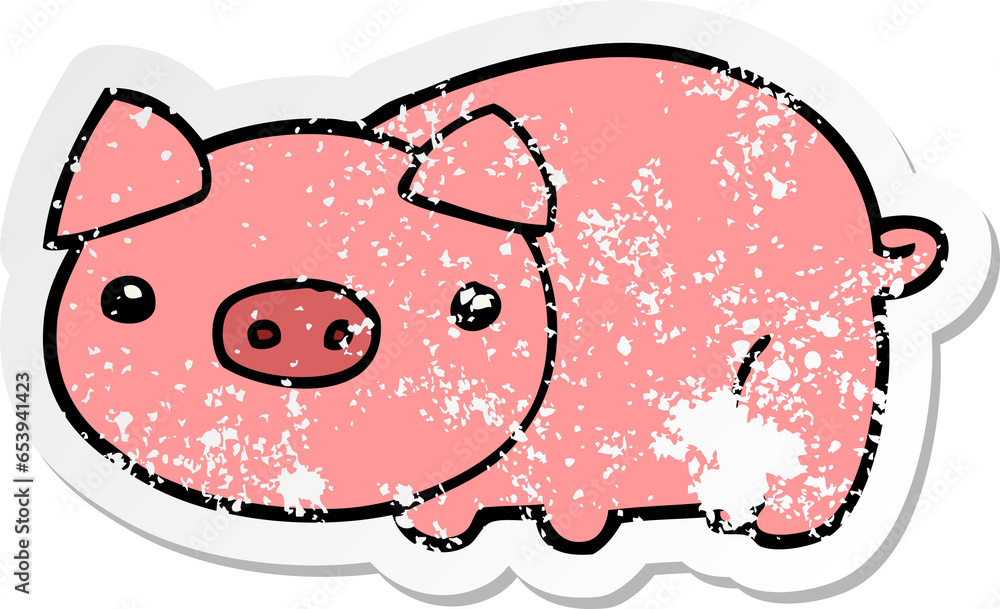 distressed sticker of a cartoon pig distressed sticker of a cartoon pig