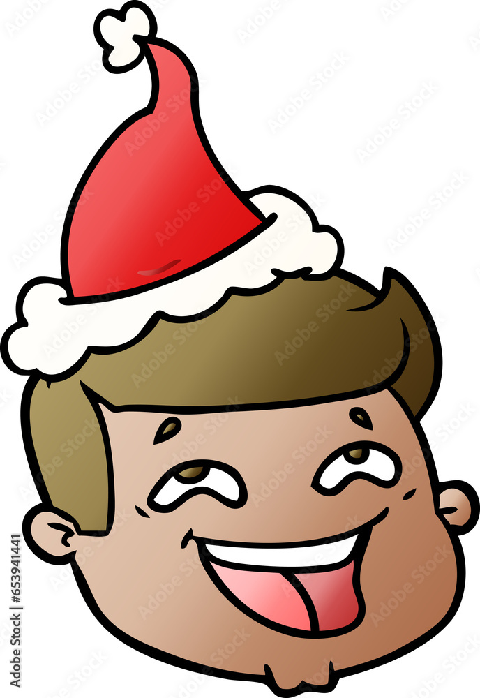 happy hand drawn gradient cartoon of a male face wearing santa hat happy hand drawn gradient cartoon of a male face wearing santa hat