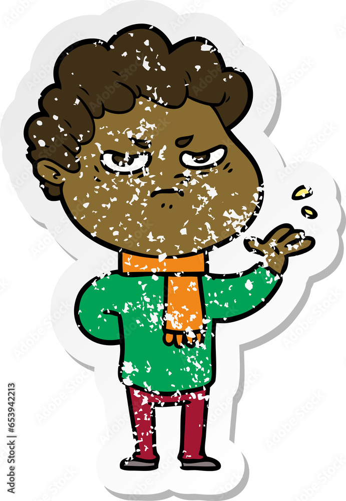distressed sticker of a cartoon angry man distressed sticker of a cartoon angry man