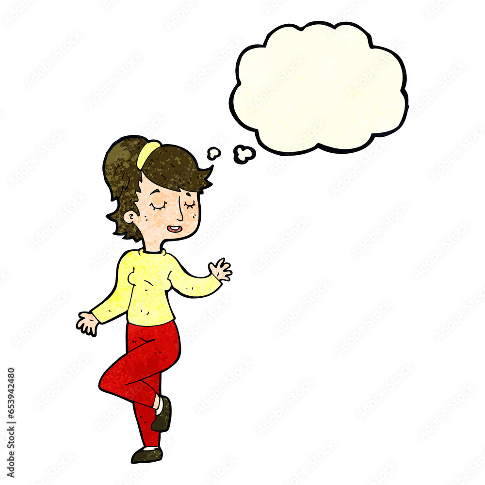 cartoon dancing woman with thought bubble cartoon dancing woman with thought bubble