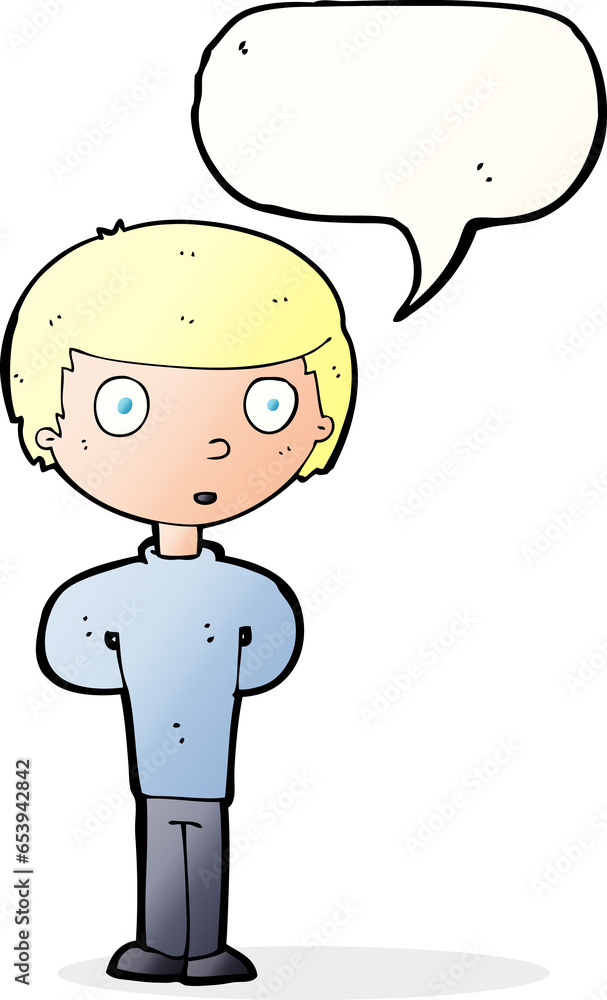 cartoon curious boy with speech bubble