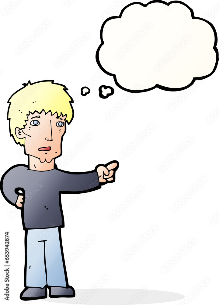 cartoon pointing man with thought bubble cartoon pointing man with thought bubble