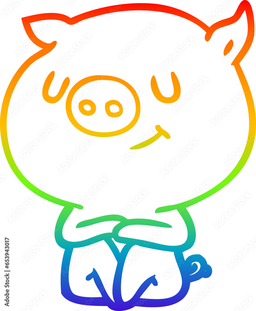 Obraz premium rainbow gradient line drawing of a happy cartoon pig