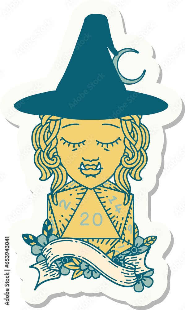 sticker of a half orc mage with natural 20 dice roll sticker of a half orc mage with natural 20 dice roll