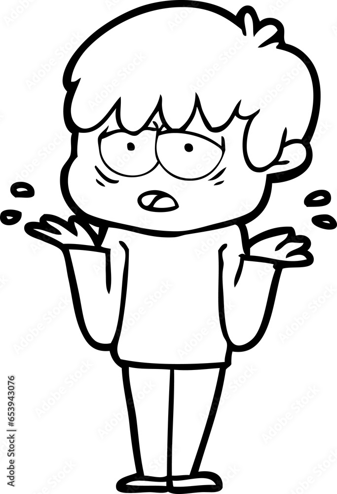 cartoon exhausted boy shrugging shoulders cartoon exhausted boy shrugging shoulders