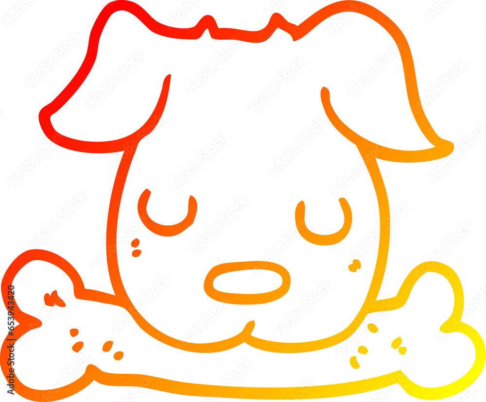 warm gradient line drawing of a cartoon dog with bone warm gradient line drawing of a cartoon dog with bone