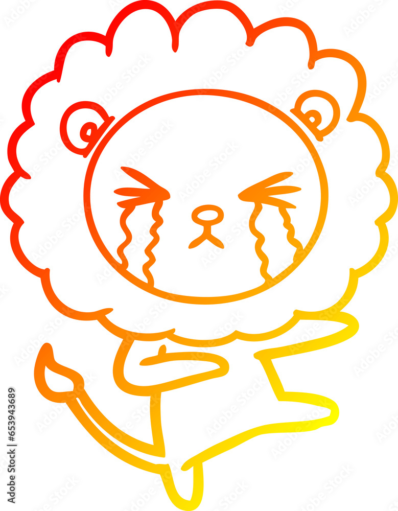 warm gradient line drawing of a cartoon crying lion warm gradient line drawing of a cartoon crying lion
