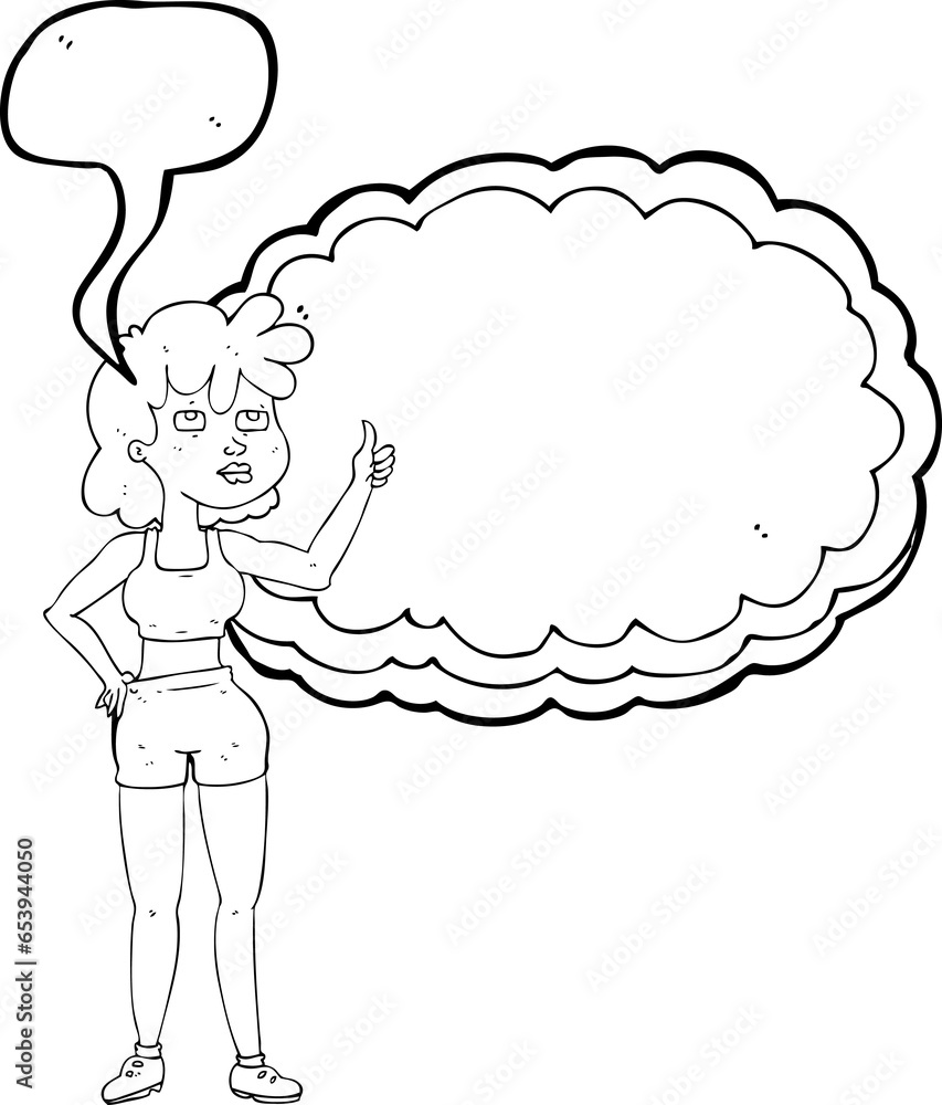 freehand drawn speech bubble cartoon gym woman freehand drawn speech bubble cartoon gym woman