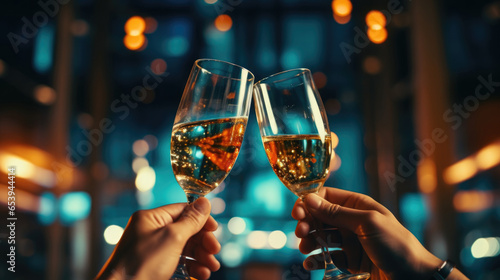 Man and woman hands with champagne glasses, Celebration concept, generative ai