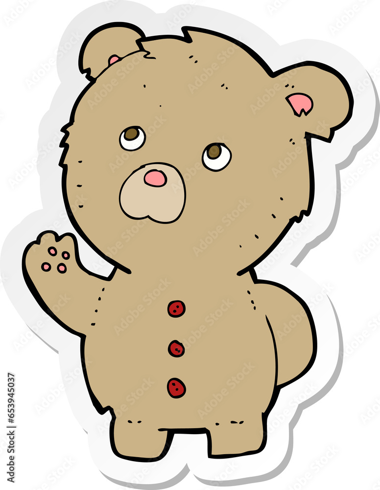 sticker of a cartoon waving teddy bear sticker of a cartoon waving teddy bear