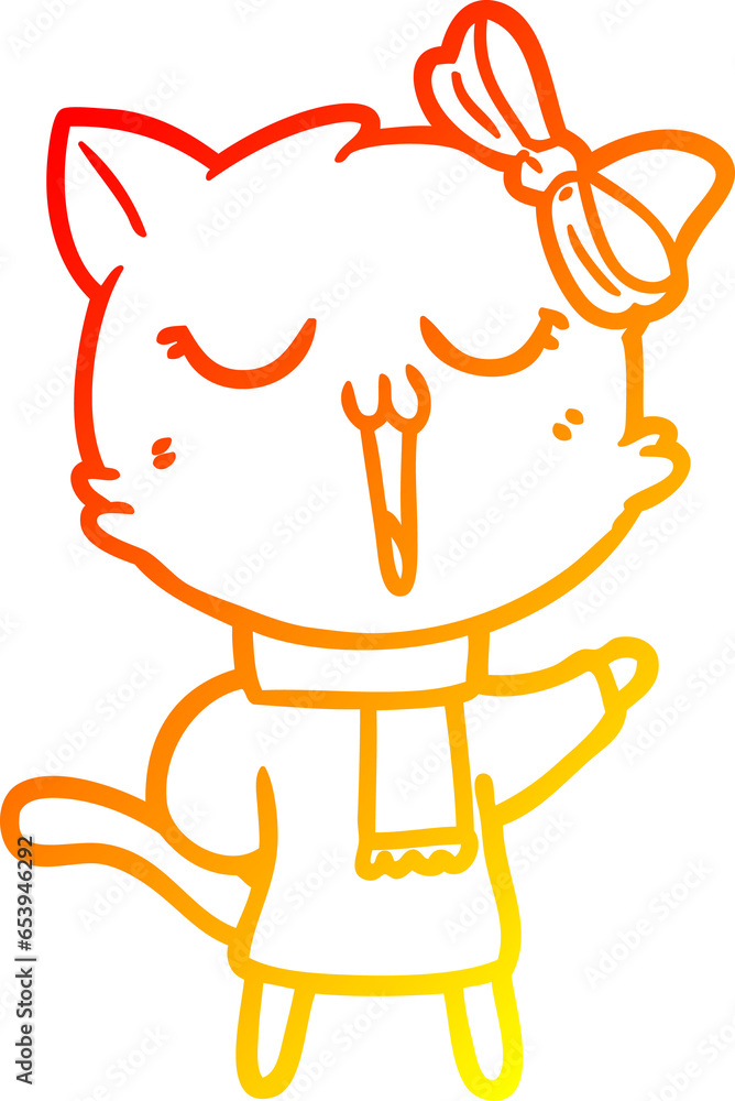 warm gradient line drawing of a cartoon cat warm gradient line drawing of a cartoon cat