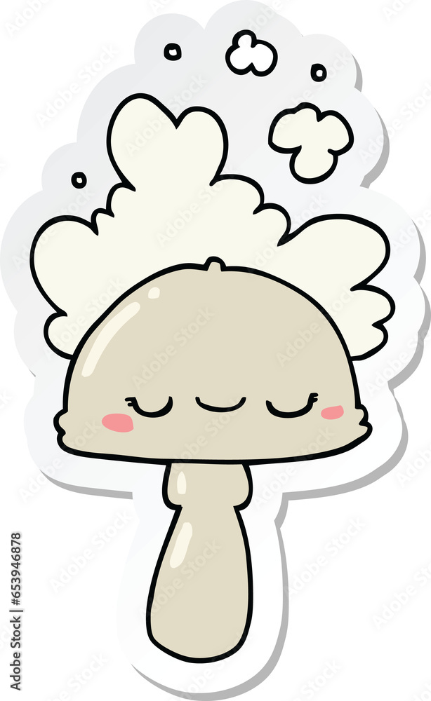 sticker of a cartoon mushroom with spoor cloud sticker of a cartoon mushroom with spoor cloud